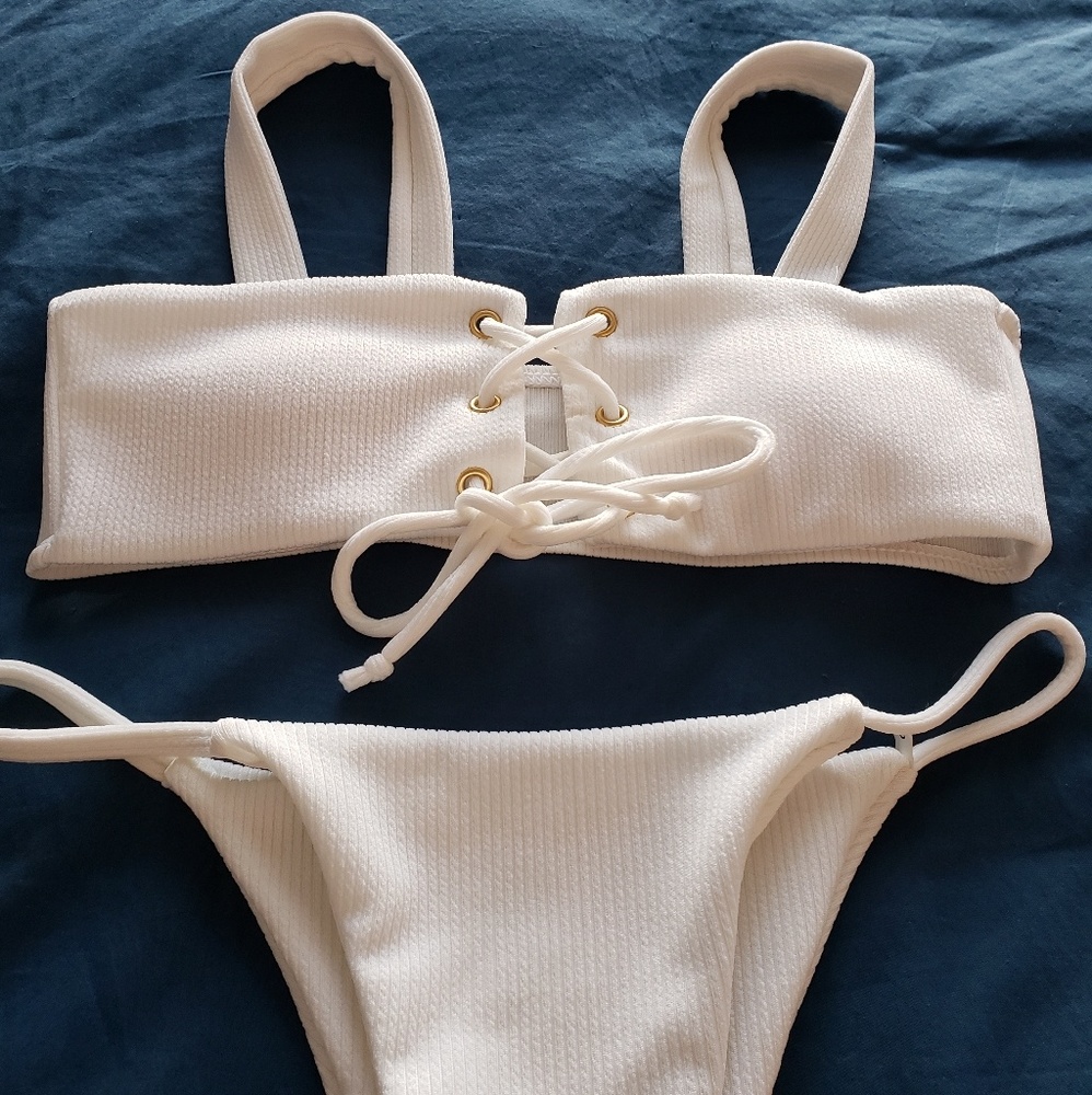 Ribbed White Bikini